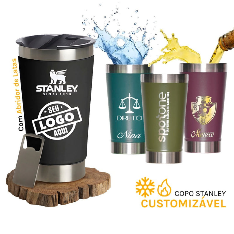 Copo Térmico Personalizado Com Tampa E Abridor 473Ml Cerveja Café Inox Gelada Quente Caneca Termica