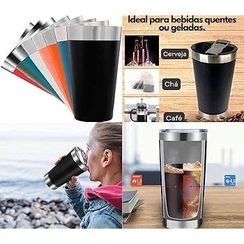 Copo Térmico Personalizado Com Tampa E Abridor 473Ml Cerveja Café Inox Gelada Quente Caneca Termica